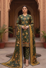 3 Pieces - Marooj Unstitched Green BanaDora Linen Suit
