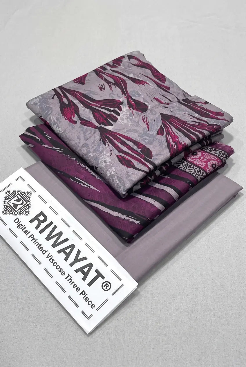3 Pieces - Riwayat Unstitched Grey Dobby Viscose Suit