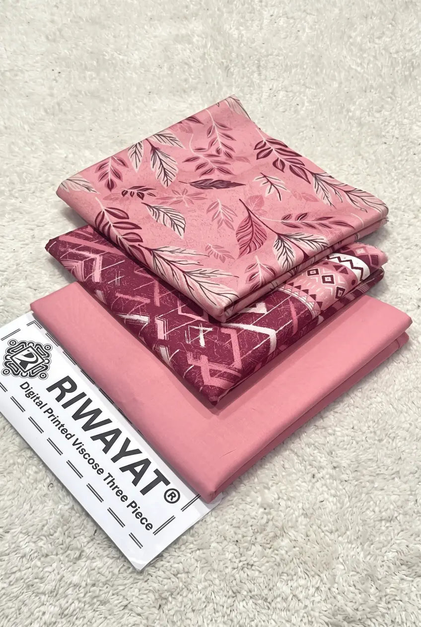 3 Pieces - Riwayat Unstitched Pink Dobby Viscose Suit
