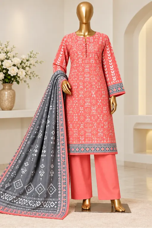 3 Pieces - Riwayat Unstitched Peach  Viscose Printed Suit