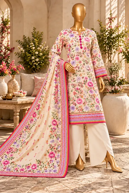 3 Pieces - Riwayat Unstitched OFF-White  Viscose Printed Suit