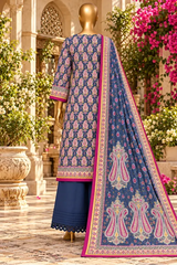 3 Pieces - Riwayat Unstitched Blue Viscose Printed Suit