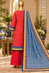 3 Pieces - Riwayat Unstitched Red Viscose Printed Suit