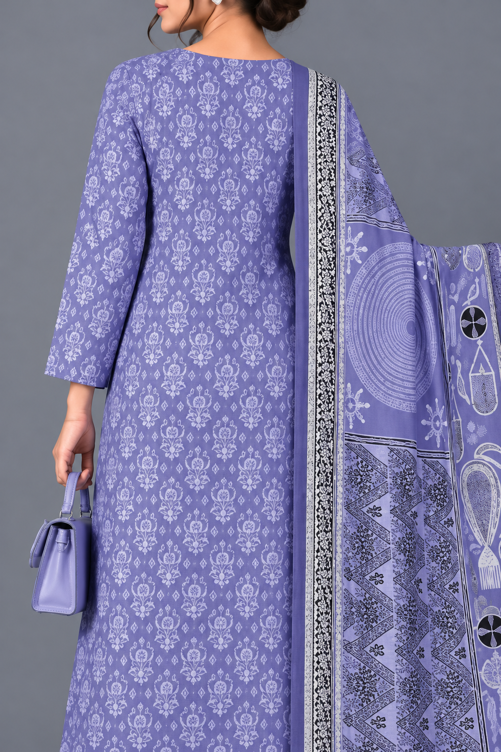 3 Pieces - Bareeze Unstitched Light Purple  Ladies Printed Khaddar Suit