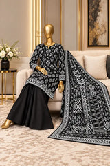 3 Pieces - Riwayat Unstitched Black Viscose Printed Suit