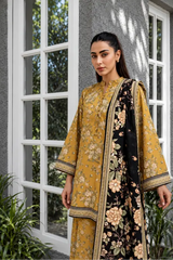 3 Piece - Marooj Ethnic Premium Printed  Unstitched Mustard khaddar Suit
