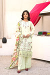 3 Piece - Gold Unstitched Off White Embroidered Lawn Suit