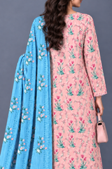 3 Pieces - Bareeze Unstitched Baby Pink Ladies Printed Khaddar Suit