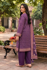 3 Piece - Marooj Ethnic Premium Printed  Unstitched Purple khaddar Suit