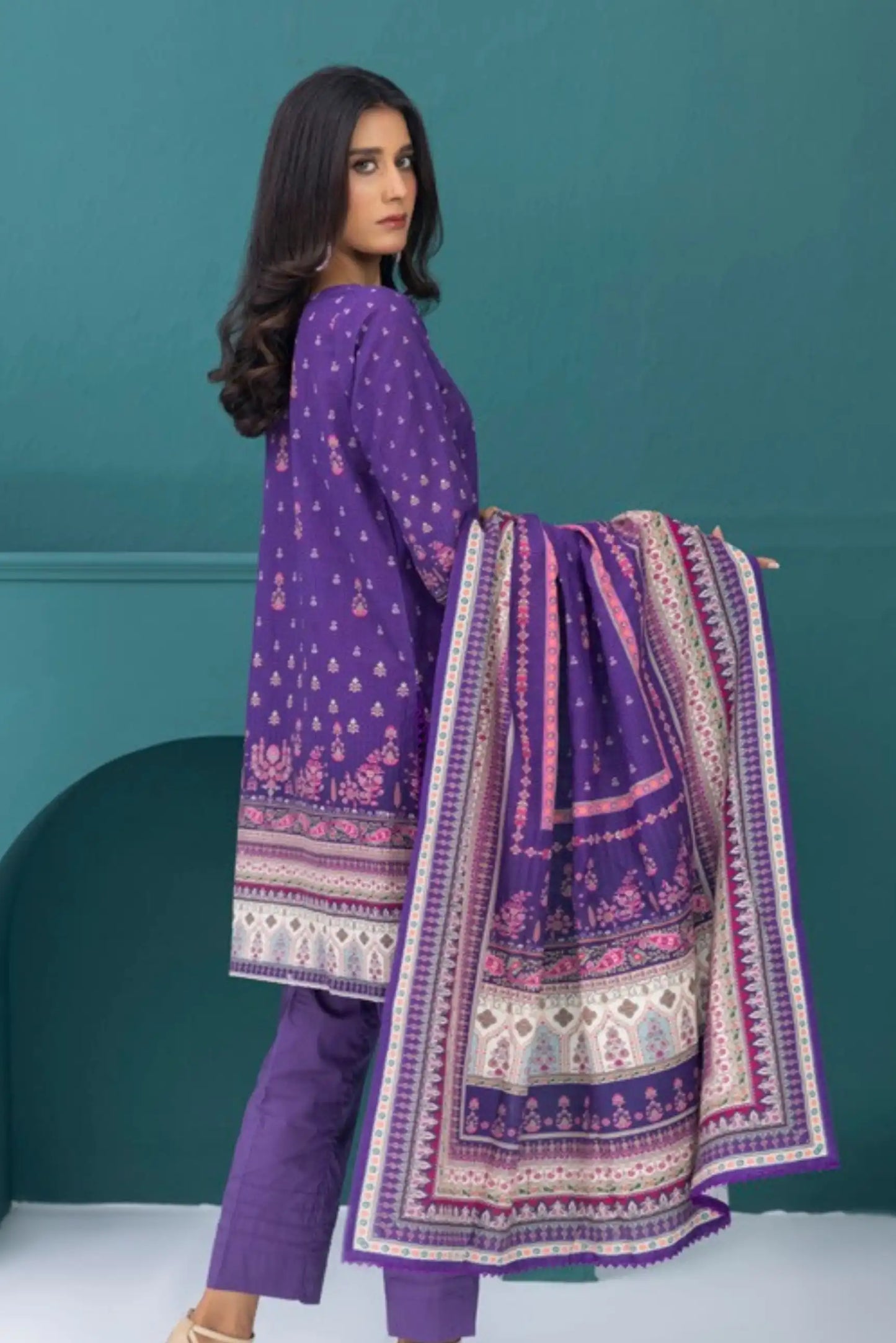 3 Pieces - Regalia Stitched Light Purple  Printed Khaddar Suit