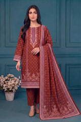 3 Piece - Marooj Ethnic Premium Printed Unstitched Red khaddar Suit
