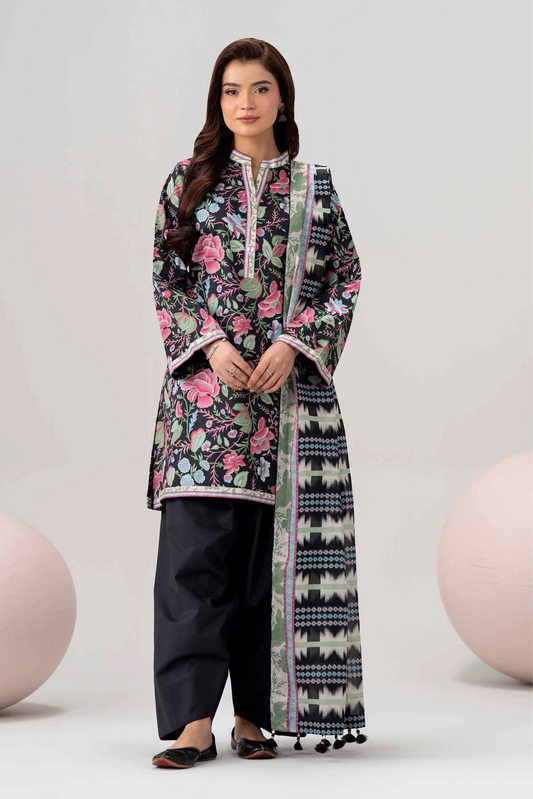 3 Pieces - Nishat Unstitched Black Ladies Khaddar Suit