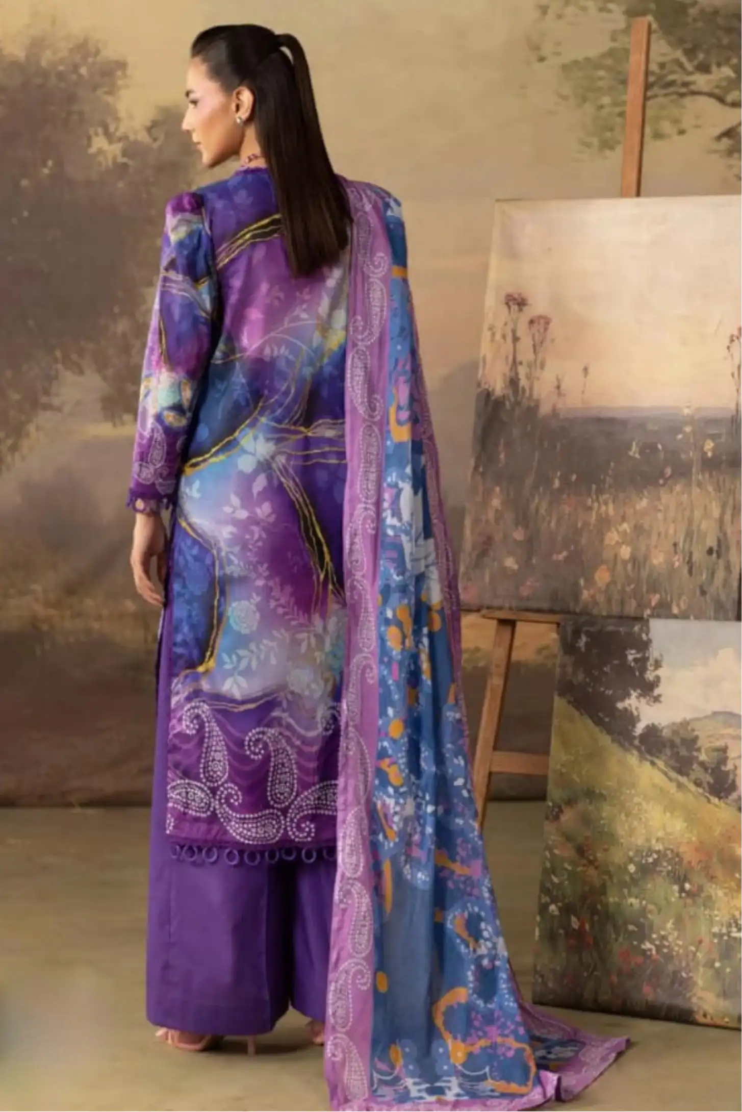3 Pieces - Rangreza Unstitched Purple Lawn Suit