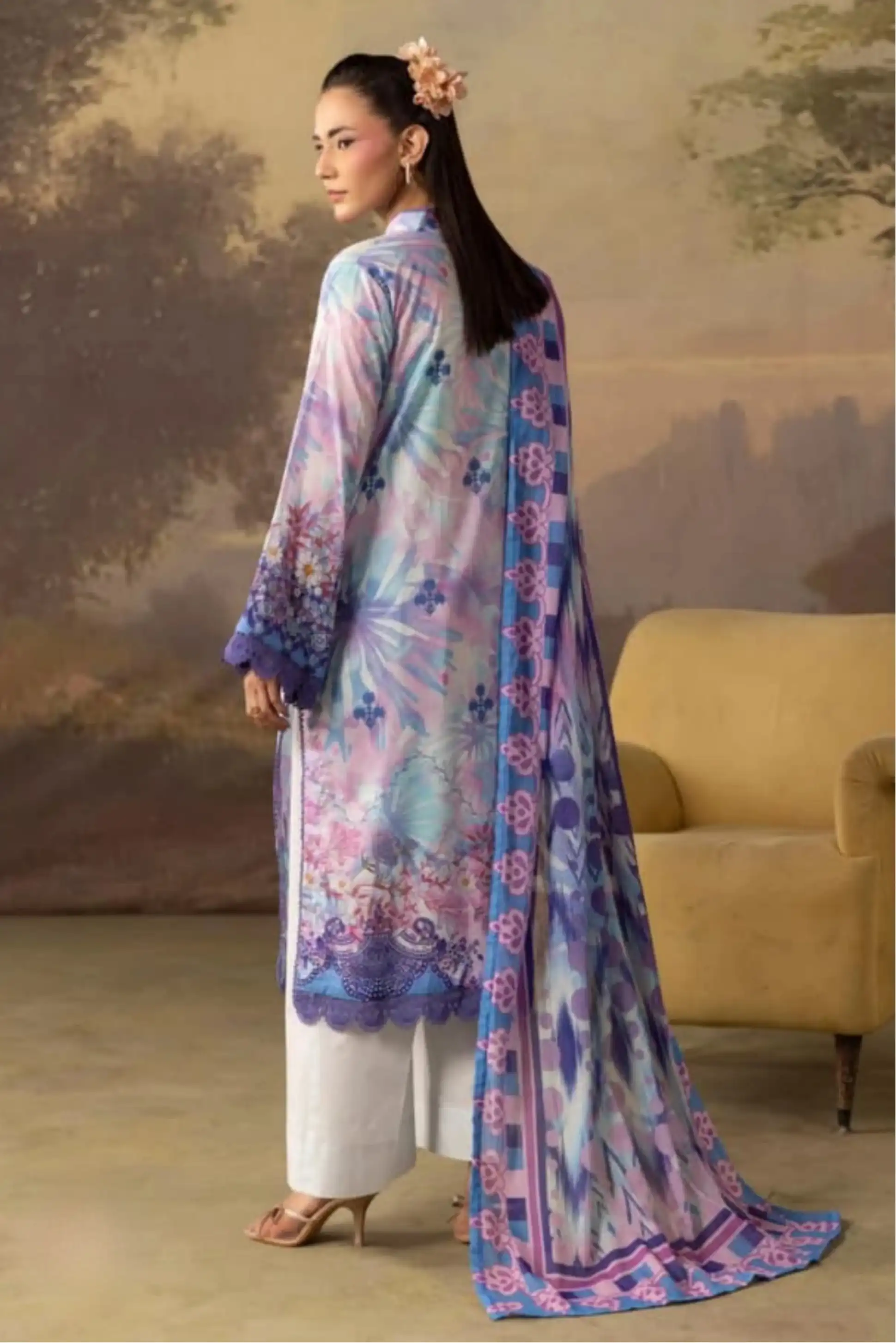 3 Pieces - Rangreza Unstitched  Light Purple Lawn Suit