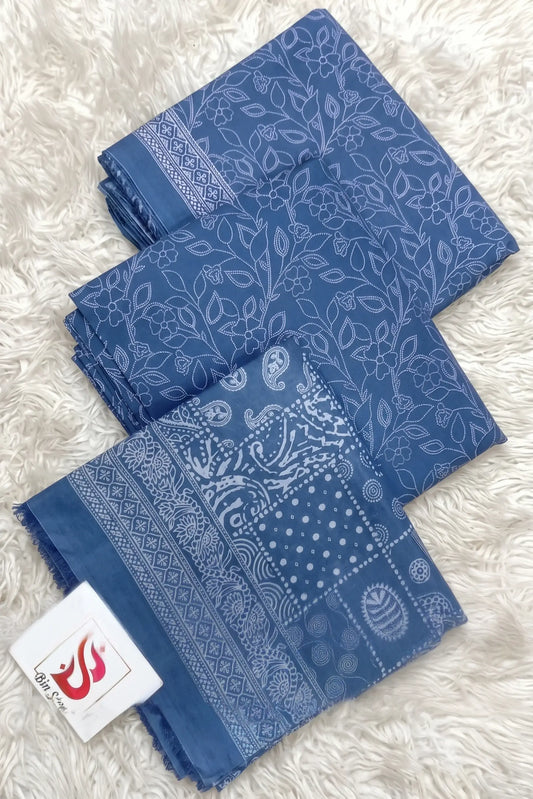3 Pieces - Bin Saeed Unstitched Sky Blue Ladies Lawn Suit