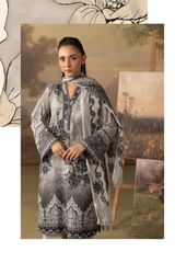 3 Pieces - Rangreza Unstitched Charcoal Grey Lawn Suit
