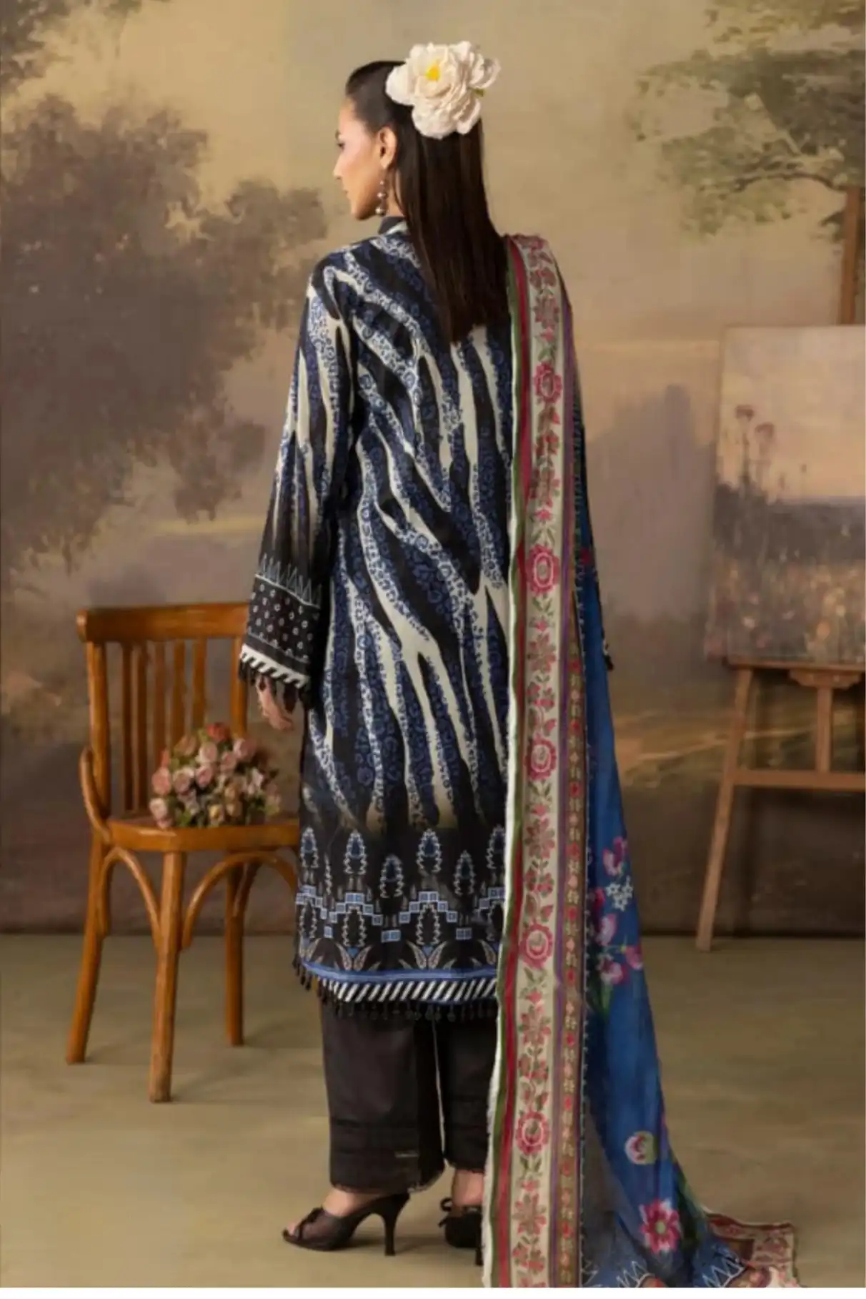 3 Pieces - Rangreza Unstitched Black Lawn Suit