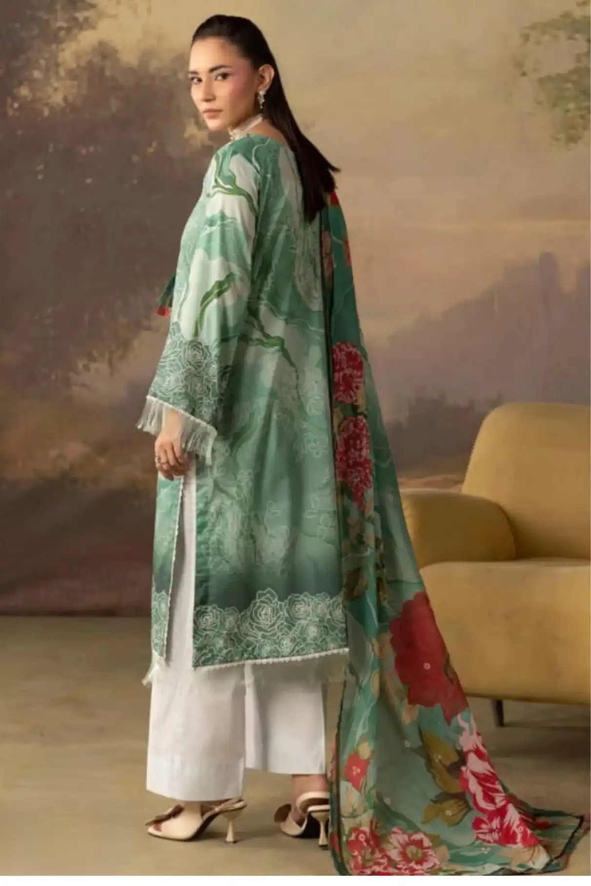 3 Pieces - Rangreza Unstitched Mint Green Lawn Suit