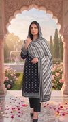 3 Pieces - Sohni Dharti  Unstitched Black And White Lawn Suit