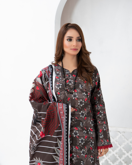 3 Piece - Mahi Unstitched Dark Purple Ladies Print Lawn Suit