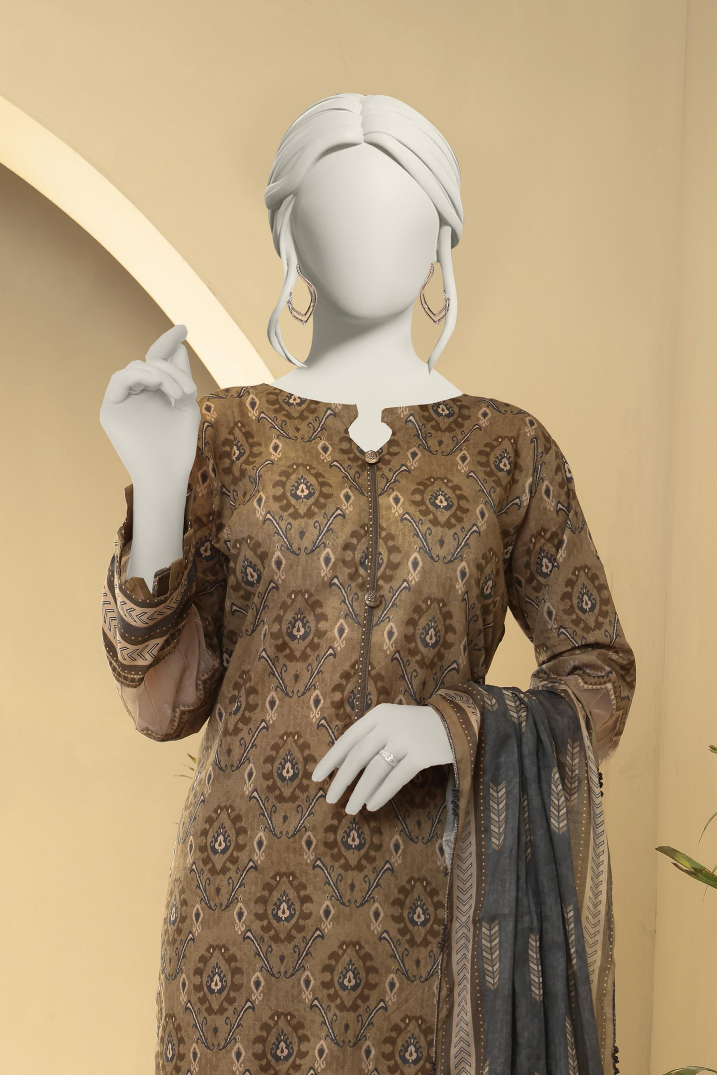 3 Pieces - Almeerah Unstitched Camel Printed Lawn Suit